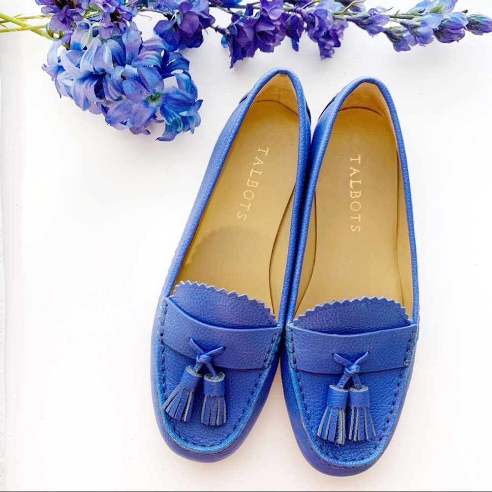 Talbots Royal Blue Pebble Leather Tassel Loafers